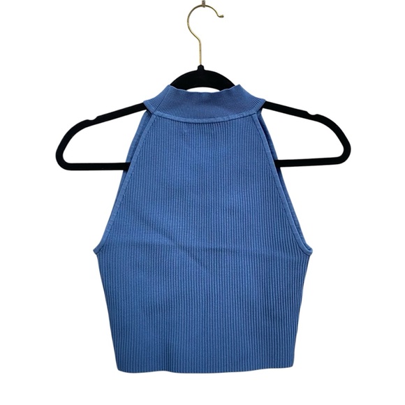 Aritzia Sculpt Knit Mockneck Halter Top Ribbed Halter In Flagstone Blue - Picture 4 of 8